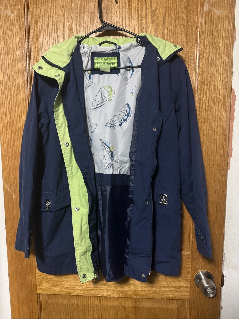 Girls Navy Utility Jacket with Lime Trim and Hood